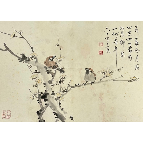 117 - Three Chinese paintings depicting roses, 20th century. Watercolour and ink, one includes a red seal ... 