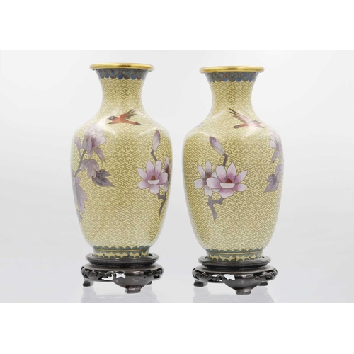 119 - A pair of Chinese cinnabar lacquer vases, early-mid 20th century. Height 26cm, width 12.5cm and a pa... 