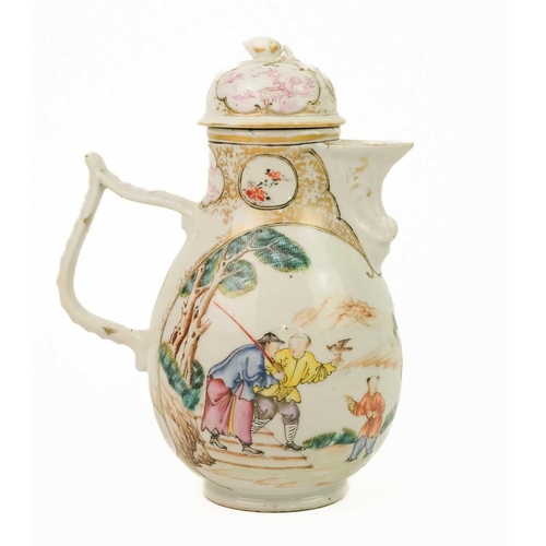 12 - A Chinese export porcelain coffee pot and cover, Qianlong period. With painted mandarin palette and ... 