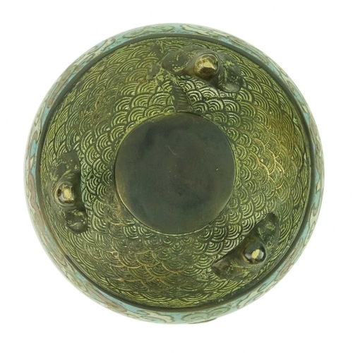 128 - A Chinese bronze and champleve incense burner, Qing Dynasty, 19th century. The pierced cover surmoun... 