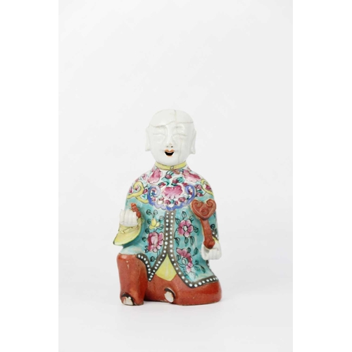 129 - A Chinese porcelain model of a seated Buddha, mid 20th century. Seal mark to base, height 16cm, widt... 