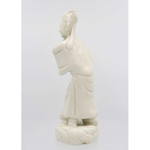 135 - A Chinese blanc de chine figure, Qing Dynasty, 19th century. Height 21cm, width 7cm, depth 7cm. From... 