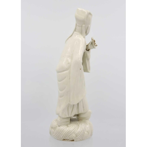 135 - A Chinese blanc de chine figure, Qing Dynasty, 19th century. Height 21cm, width 7cm, depth 7cm. From... 