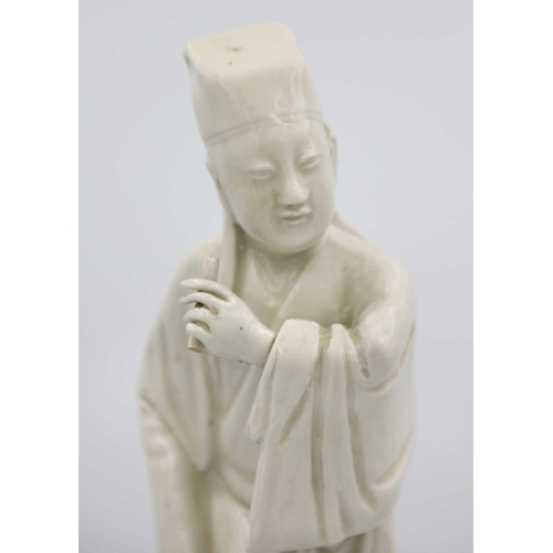 135 - A Chinese blanc de chine figure, Qing Dynasty, 19th century. Height 21cm, width 7cm, depth 7cm. From... 