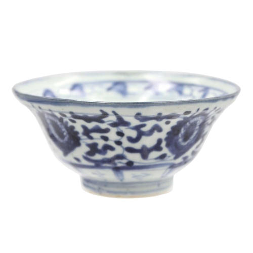 143 - A Chinese blue and white provincial bowl, Ming Dynasty. With palmettes and tendrils, seal mark, heig... 