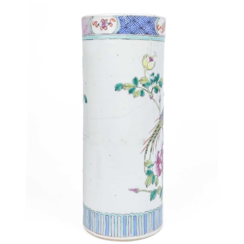 158 - A Chinese famille rose porcelain sleeve vase, circa 1900. Height 23.5cm, diameter 9.2cm. A hairline ... 