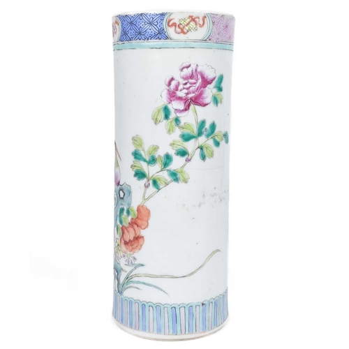 158 - A Chinese famille rose porcelain sleeve vase, circa 1900. Height 23.5cm, diameter 9.2cm. A hairline ... 