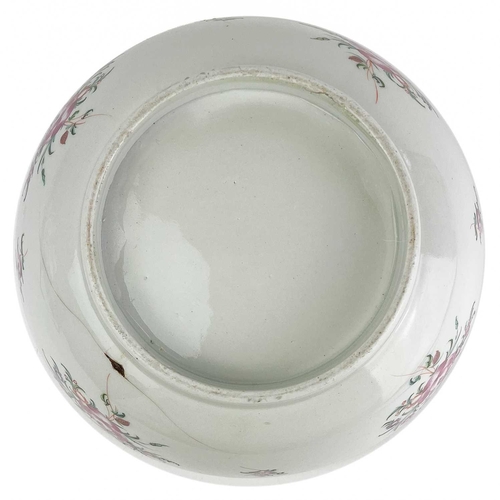 163 - A large Chinese famille rose porcelain bowl, 18th century, Height 10.5cm, diameter 26cm. small hole ... 