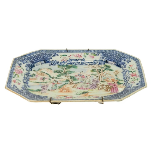 172 - A Chinese export famille rose porcelain meat dish, Qianlong period, 18th century. With figures benea... 