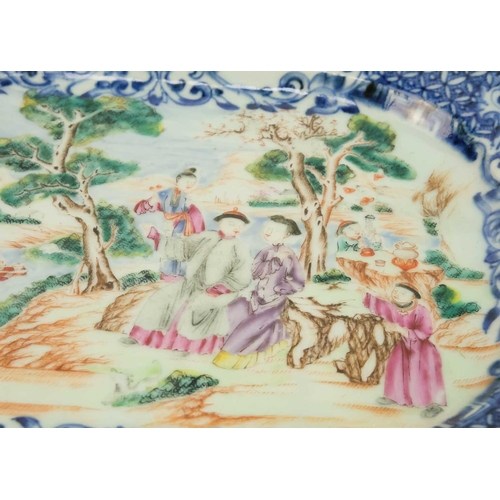 172 - A Chinese export famille rose porcelain meat dish, Qianlong period, 18th century. With figures benea... 