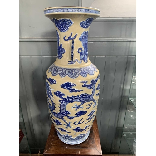 18 - A large Chinese floor standing baluster 'dragon' vase, late 19th century. With a pair of chilong han... 