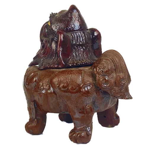 183 - A Chinese pottery incense burner, circa 1900. In the form of a dog of fo, height 17cm, width 15cm, d... 