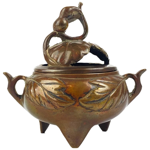 184 - A Chinese bronze and champleve incense burner, 19th century. Height 10cm, width 12cm, depth 8cm and ... 