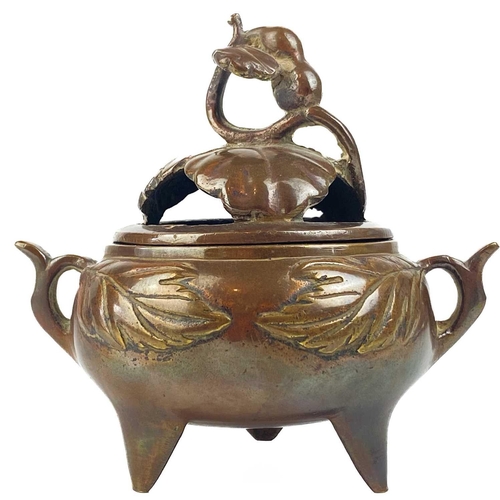 184 - A Chinese bronze and champleve incense burner, 19th century. Height 10cm, width 12cm, depth 8cm and ... 