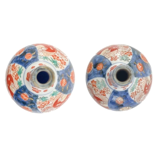 185 - A pair of Japanese Imari bud vases, Meiji period. Height 12cm, width 10cm. (2)