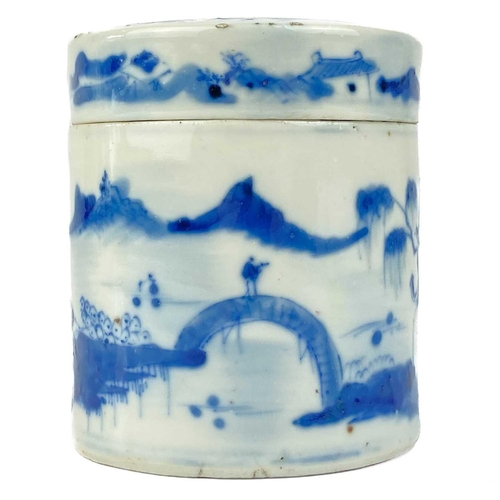 186 - A Chinese blue and white jar and cover, late 19th century. Height 10cm, diameter 8.5cm a Japanese bl... 