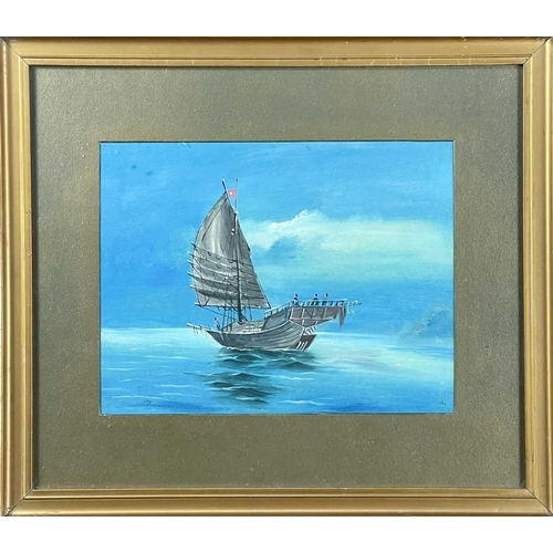 208 - A pair of Chinese watercolours 'junks at sea', circa 1900. Image size 21.5 x 28cm, frame 38.5 x 45cm... 