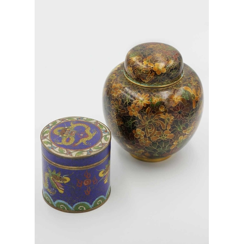 215 - A Chinese cloisonne circular jar and cover, late 19th century. The cover decorated with a single dra... 