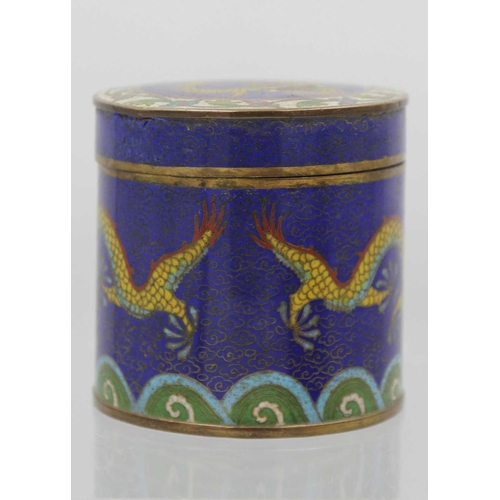 215 - A Chinese cloisonne circular jar and cover, late 19th century. The cover decorated with a single dra... 