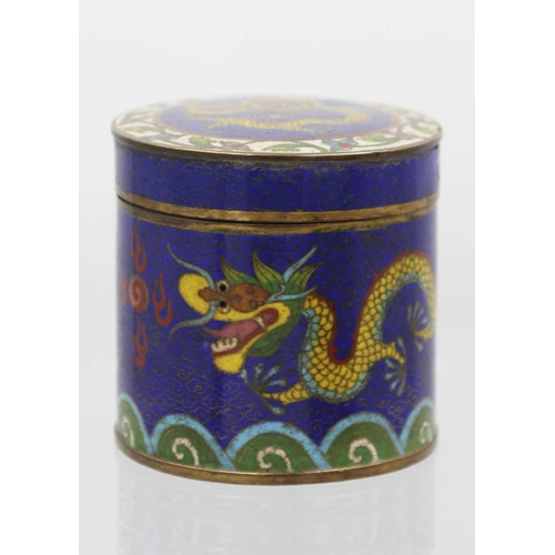 215 - A Chinese cloisonne circular jar and cover, late 19th century. The cover decorated with a single dra... 