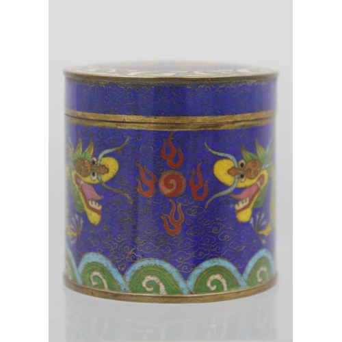 215 - A Chinese cloisonne circular jar and cover, late 19th century. The cover decorated with a single dra... 