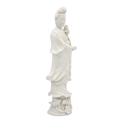 217 - Two Chinese blanc de chine figures of Guanyin, 20th century. Height 38.5cm, width 10cm, depth 9cm. (... 