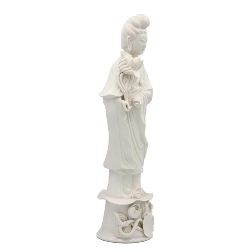 217 - Two Chinese blanc de chine figures of Guanyin, 20th century. Height 38.5cm, width 10cm, depth 9cm. (... 