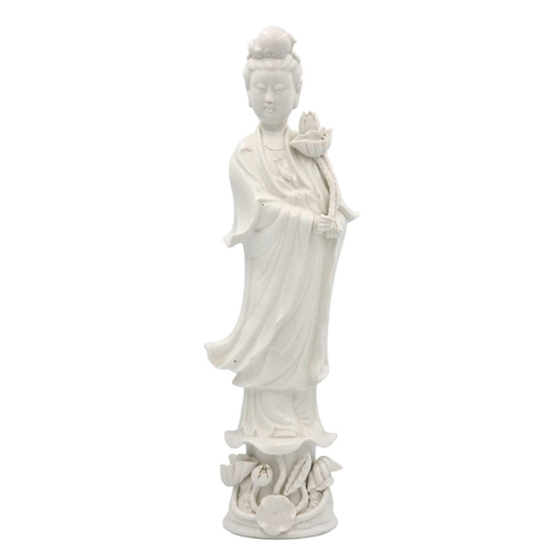 217 - Two Chinese blanc de chine figures of Guanyin, 20th century. Height 38.5cm, width 10cm, depth 9cm. (... 