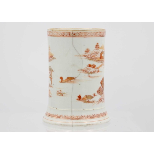 221 - Two Chinese porcelain tankards, 18th century. Height 13.3cm, diameter 10cm and height 12cm, diameter... 