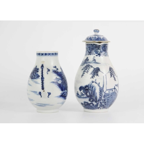 222 - A Chinese export blue and white porcelain cream jug and cover, Qianlong period. Height 14.5cm, anoth... 