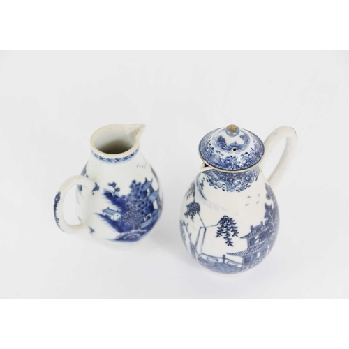 222 - A Chinese export blue and white porcelain cream jug and cover, Qianlong period. Height 14.5cm, anoth... 