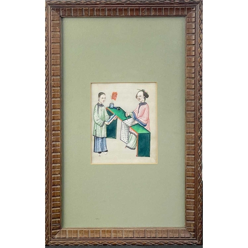 225 - A Chinese pith painting, late 19th century. Frame 37.5 x 23.5cm, image size 12 x 9.5cm.