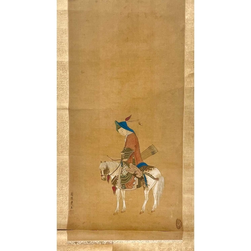 23 - Hsiao Chen. 'FA Mu-Lan on horseback', Qing Dynasty, 19th century. Watercolour, silk on card, togethe... 