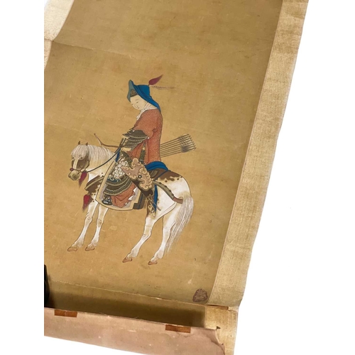 23 - Hsiao Chen. 'FA Mu-Lan on horseback', Qing Dynasty, 19th century. Watercolour, silk on card, togethe... 