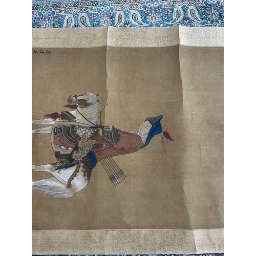 23 - Hsiao Chen. 'FA Mu-Lan on horseback', Qing Dynasty, 19th century. Watercolour, silk on card, togethe... 