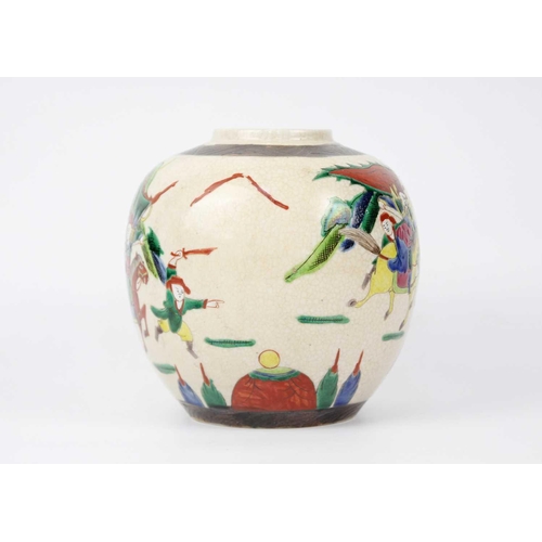 247 - A Chinese famille verte crackle glaze ginger jar, circa 1900. Height 17cm, diameter 15.5cm, a Chines... 