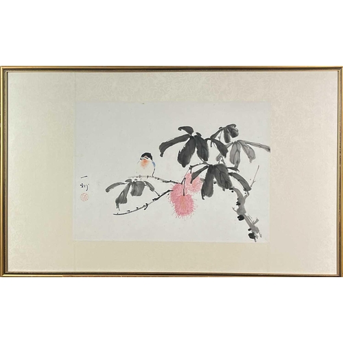 267 - A Chinese watercolour 'Groom and Two Horses', by Chaw-i-Chou. (1920). Dated to reverse 1977, framed,... 