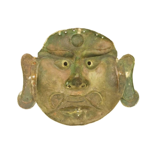 268 - A Japanese brass mask, Meiji period. 30 x 38cm.