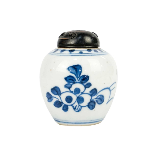 270 - A Chinese blue and white porcelain jar, 18th/19th century. With later carved wood cover, height 7cm,... 