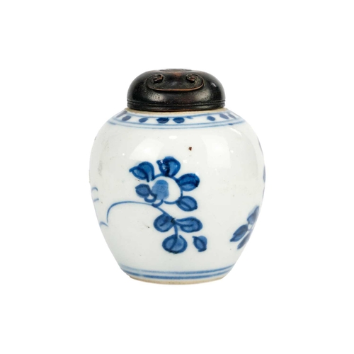 270 - A Chinese blue and white porcelain jar, 18th/19th century. With later carved wood cover, height 7cm,... 