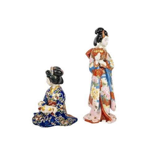 277 - Two Japanese porcelain figures of Geisha girls, Meiji period. Height 26.5cm, width 9.5cm and height ... 