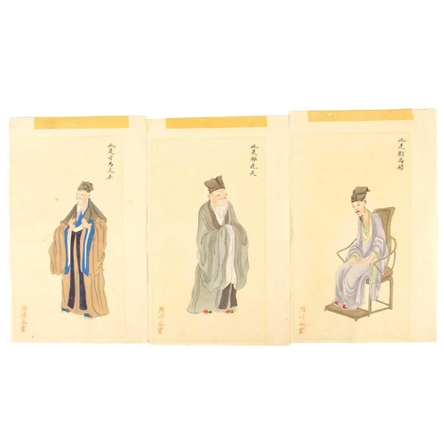 280 - A set of six Chinese watercolours by Zhou Xiuqiu, Qing Dynasty, 19th century. Inscribed 'Liu Yuxi, S... 