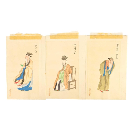 280 - A set of six Chinese watercolours by Zhou Xiuqiu, Qing Dynasty, 19th century. Inscribed 'Liu Yuxi, S... 