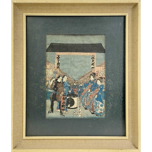 290 - Two Japanese woodblock prints on silk, circa 1920's. Framed and glazed, image size 20 x 14cm. (2)