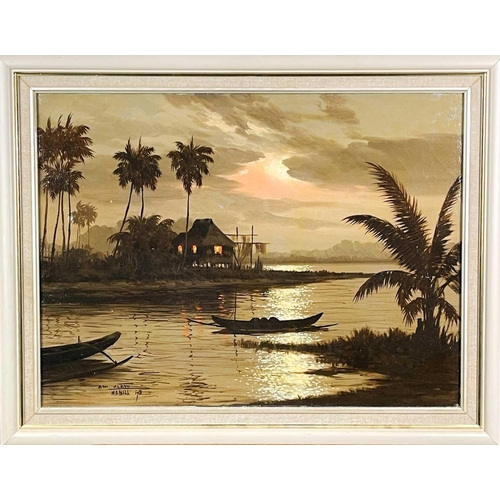 296 - Ben Alano. Oil on canvas, (Philipino, 1920-1991). Entitled 'Manila', and dated '59', frame size 55.5... 