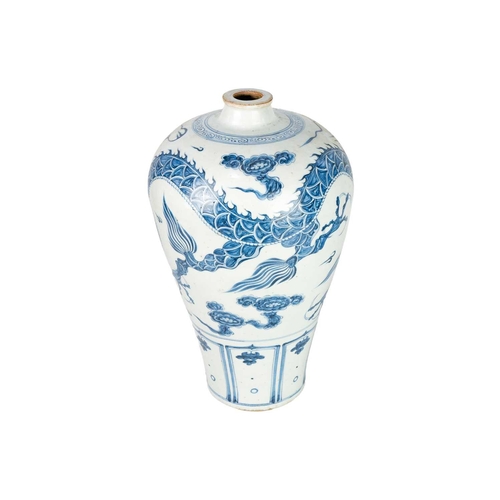 301 - A Chinese blue and white porcelain meiping, 20th century, in Yuan style, painted with a dragon among... 