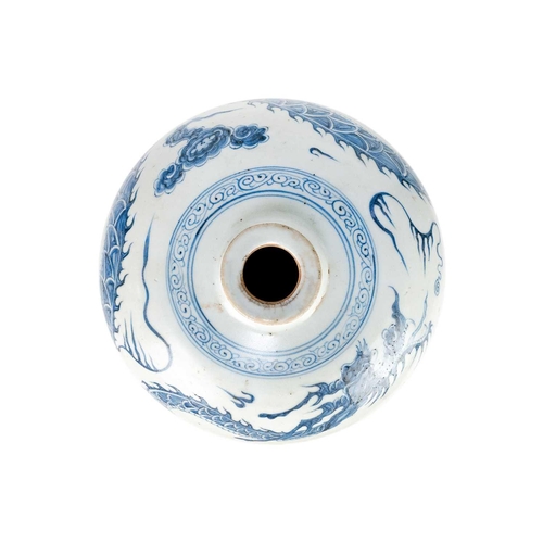 301 - A Chinese blue and white porcelain meiping, 20th century, in Yuan style, painted with a dragon among... 