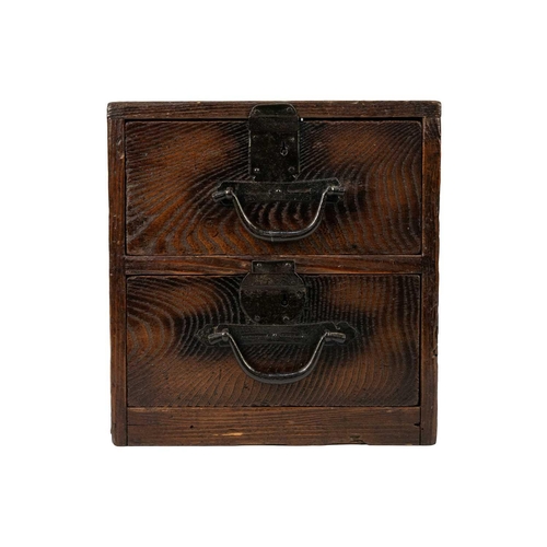 305 - A Japanese cedar and elm document box, late Edo period, circa 1840. With two drawers, height 26cm, w... 