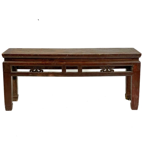 322 - Two similar Chinese hardwood centre tables Height 49.5cm, length 108cm, width 30cm and height 48.5cm... 