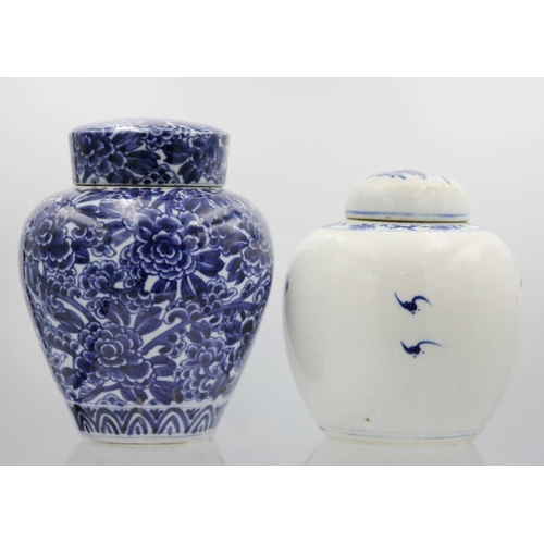 353 - A Chinese blue and white porcelain ginger jar, 19th century. With a bird perched in a flowering tree... 